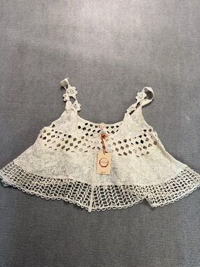 RAGA LA NWT White Crochet Lace Boho Crop Top Festival Anthropologie Style L